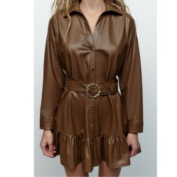 NWT Zara Faux Leather Shirt Dress - Picture 4 of 15